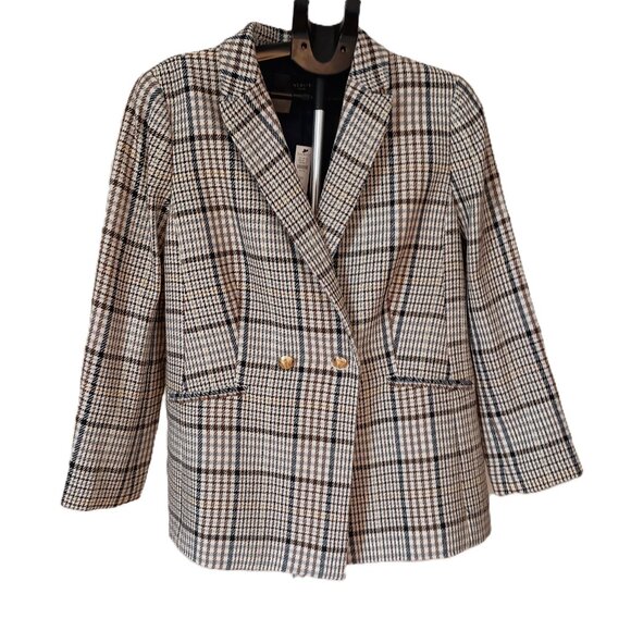 Talbots Plaid Double Breasted Blazer Women’s Navy Brown Cream Size 16P NWT - Picture 15 of 15